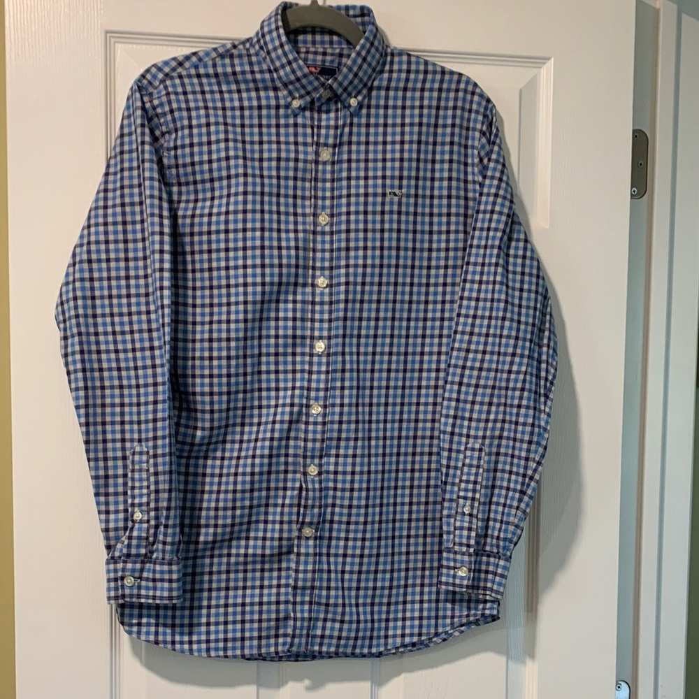 Vineyard Vines Boys XL Blue and White Check Button-Down Shirt